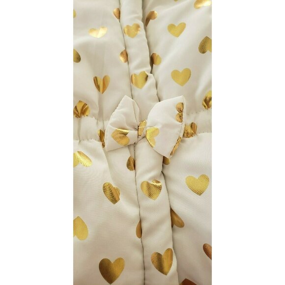 Heathtex Baby Girls Beige Puffer Vest With Metallic Gold Hearts Size 6-9 Months - Picture 3 of 7